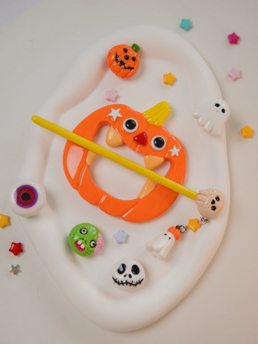 Spooky Pumpkin Ghost Hair Stick