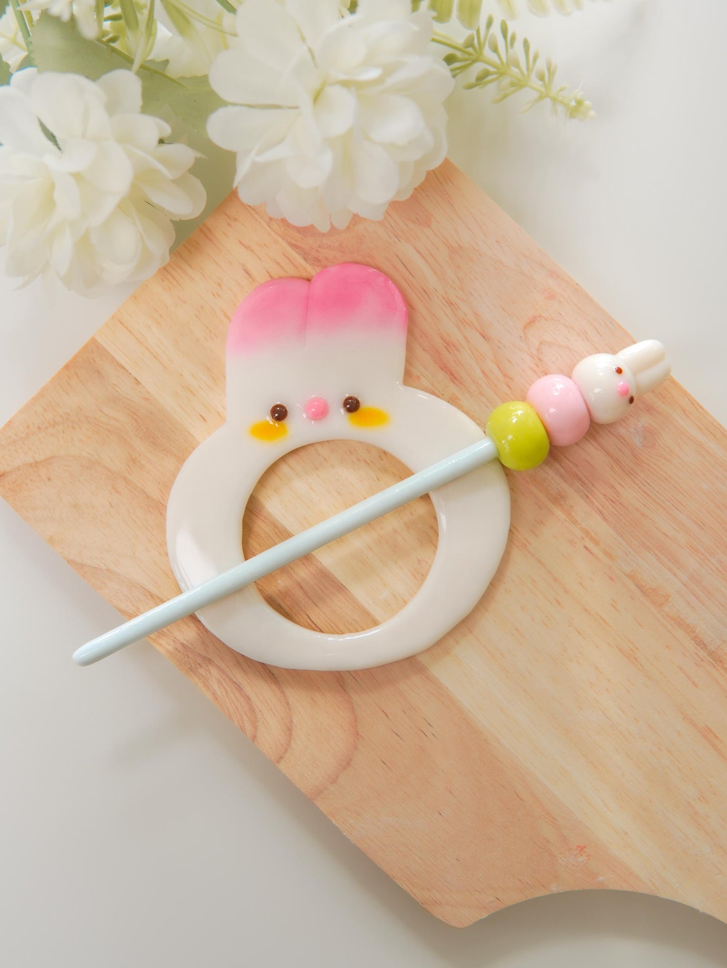 Kawaii Bunny Dango Hair Stick – Pastel Japanese Bun Pin