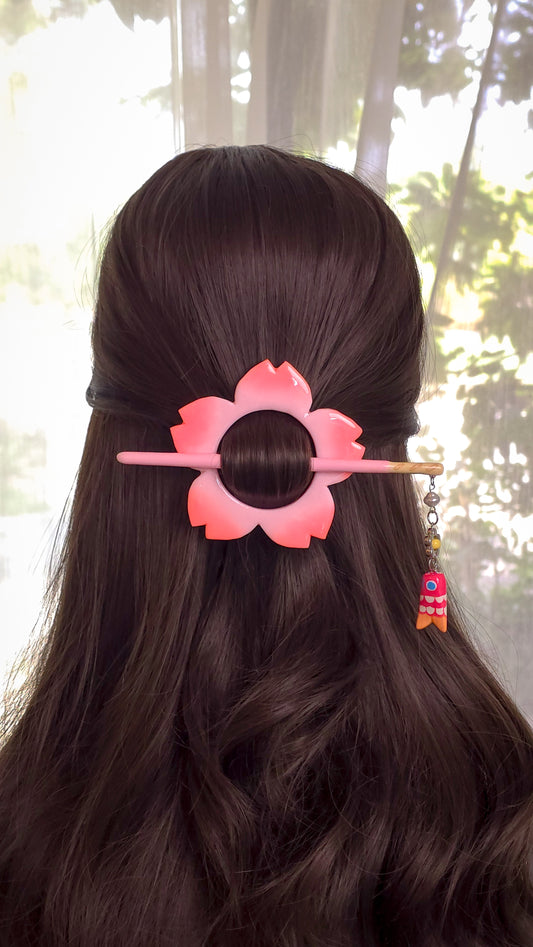 Sakura Blossom Hair Stick with Lucky Fish Charm