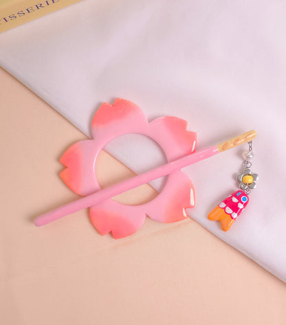 Sakura Blossom Hair Stick with Lucky Fish Charm