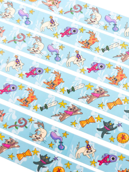 Cat Parade Washi Tape, 15mm wide, Cute Magical Cat Designs for Journaling, Scrapbooking, and Crafting