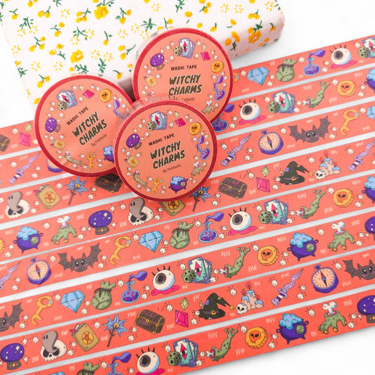 Witchy Charms Washi Tape – Magical Decorative Tape for Planners, Journals, and Crafts, 15mm wide
