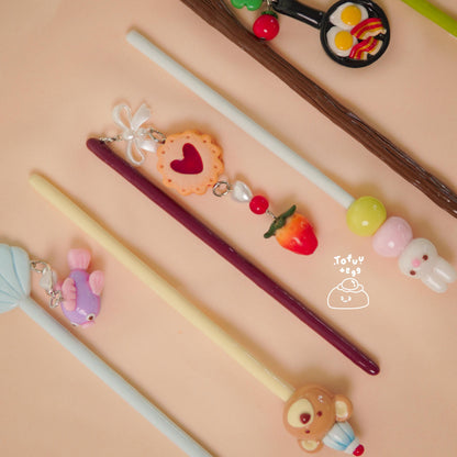 Handmade Polymer Clay Hair Stick with Decorative Top and Charm – Lightweight Hair Accessory