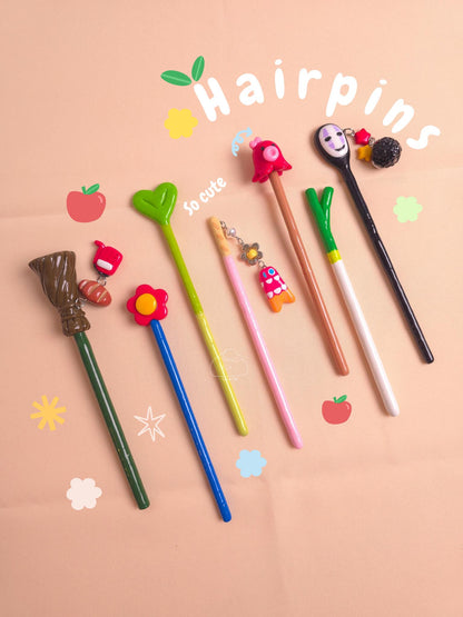 Handmade Polymer Clay Hair Stick with Decorative Top and Charm – Lightweight Hair Accessory