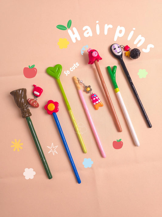 Handmade Polymer Clay Hair Stick with Decorative Top and Charm – Lightweight Hair Accessory