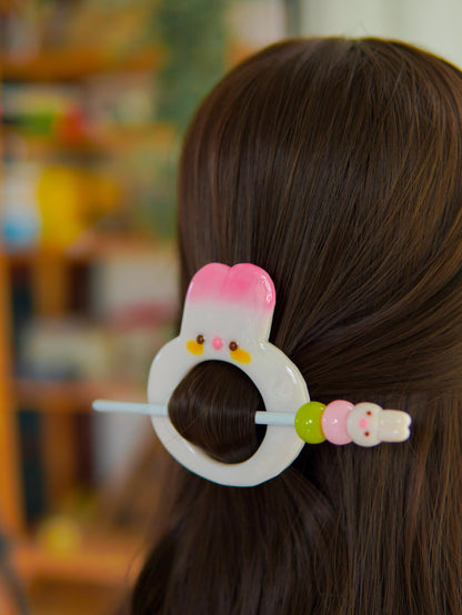 Kawaii Bunny Dango Hair Stick – Pastel Japanese Bun Pin