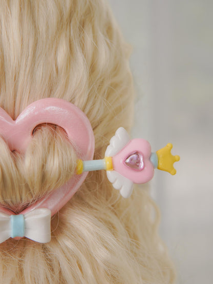 Fairycore Heart Hair Stick – Pastel Wand Bun Pin, Handmade Kawaii Accessory