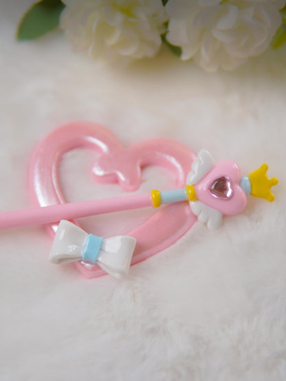 Fairycore Heart Hair Stick – Pastel Wand Bun Pin, Handmade Kawaii Accessory