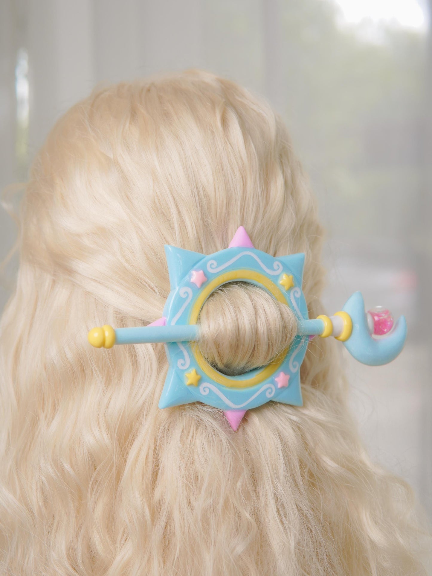 Fairycore Star Hair Stick – Handmade Pastel Moon Bun Pin
