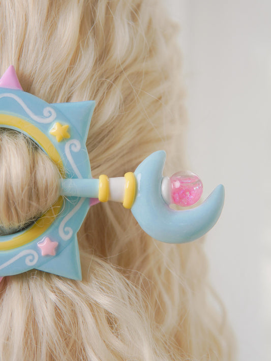 Fairycore Star Hair Stick – Handmade Pastel Moon Bun Pin