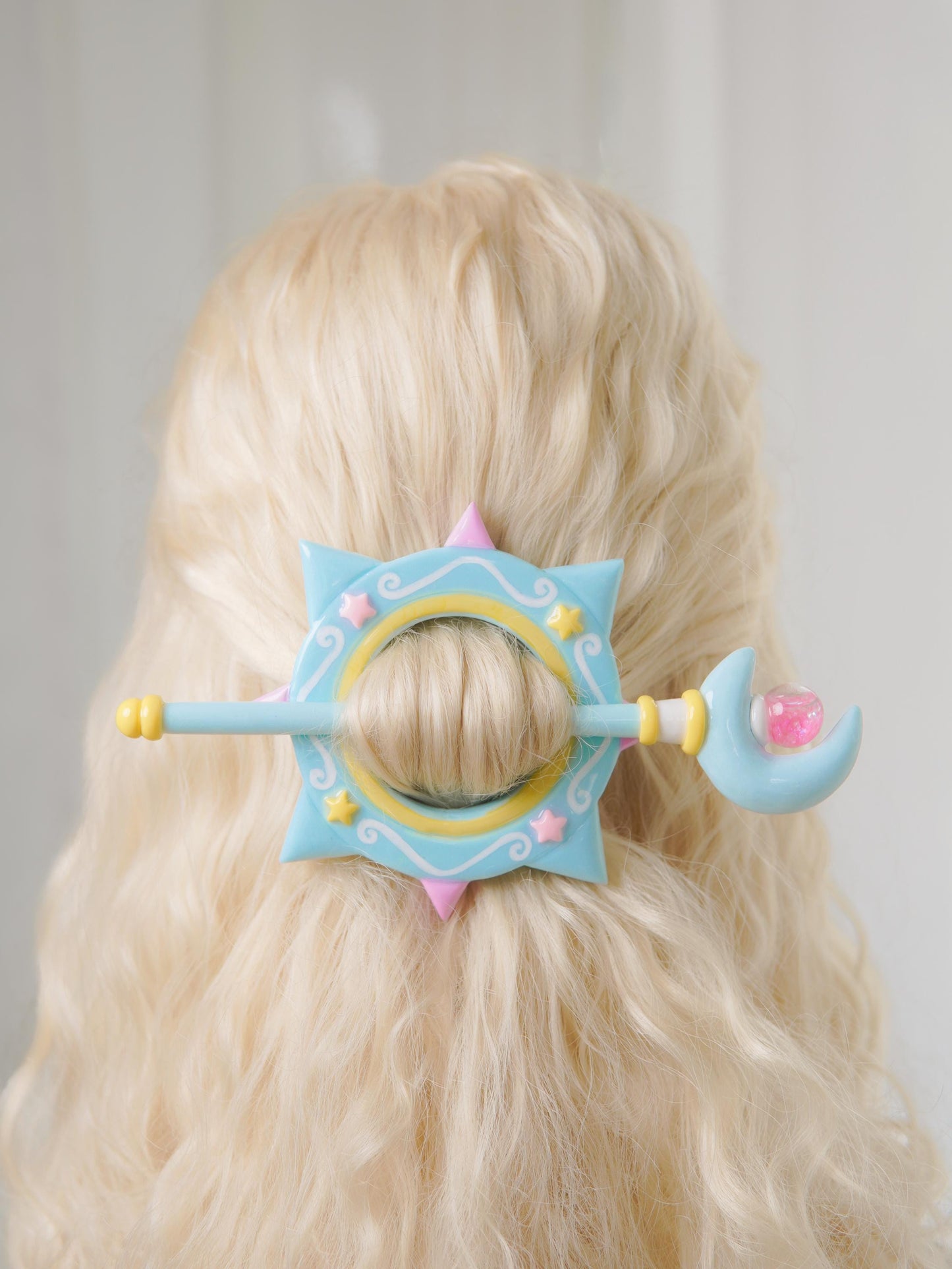 Fairycore Star Hair Stick – Handmade Pastel Moon Bun Pin