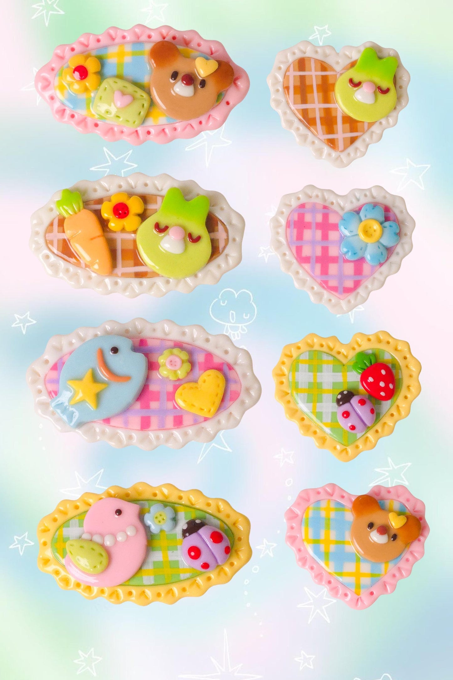Handmade Decoden Heart Hair Clips, Y2K Pastel Animal Fruit Accessories