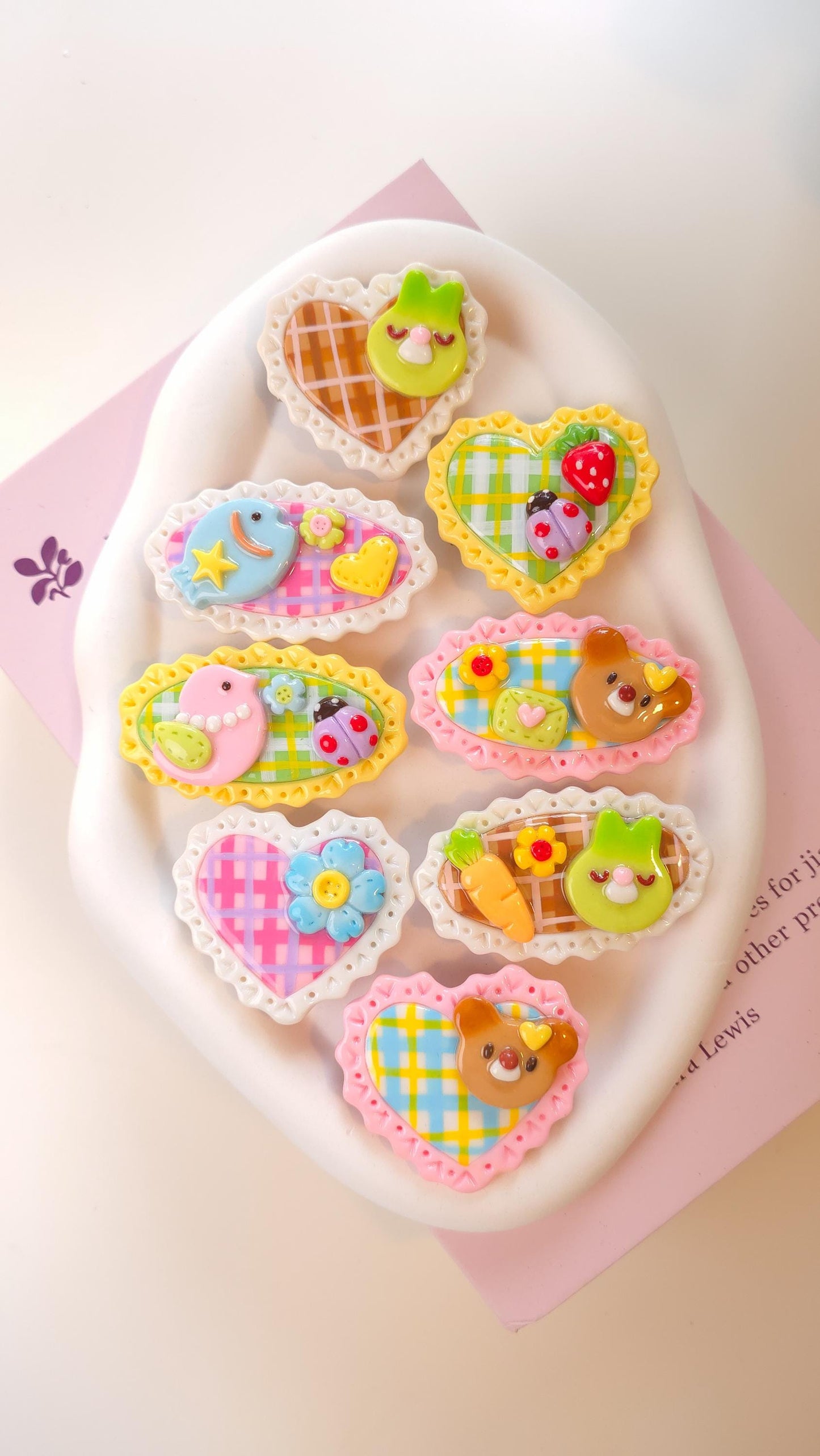 Handmade Decoden Heart Hair Clips, Y2K Pastel Animal Fruit Accessories