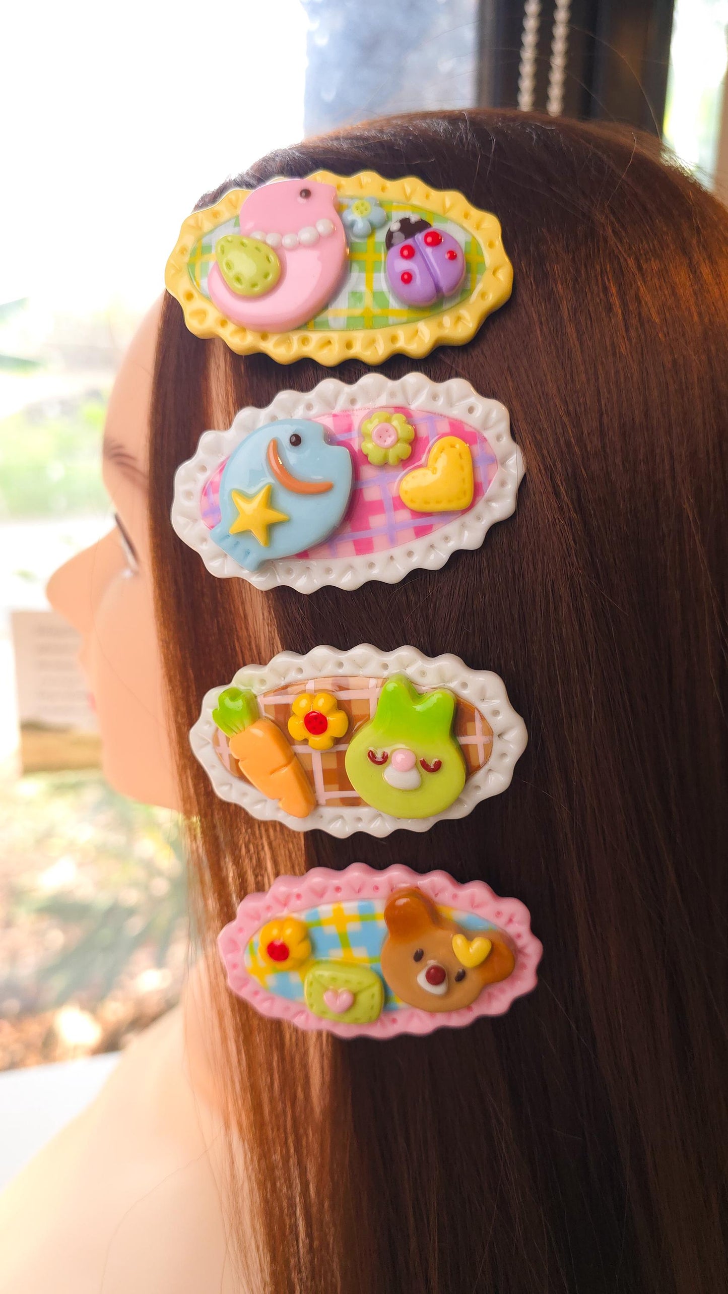 Handmade Decoden Heart Hair Clips, Y2K Pastel Animal Fruit Accessories