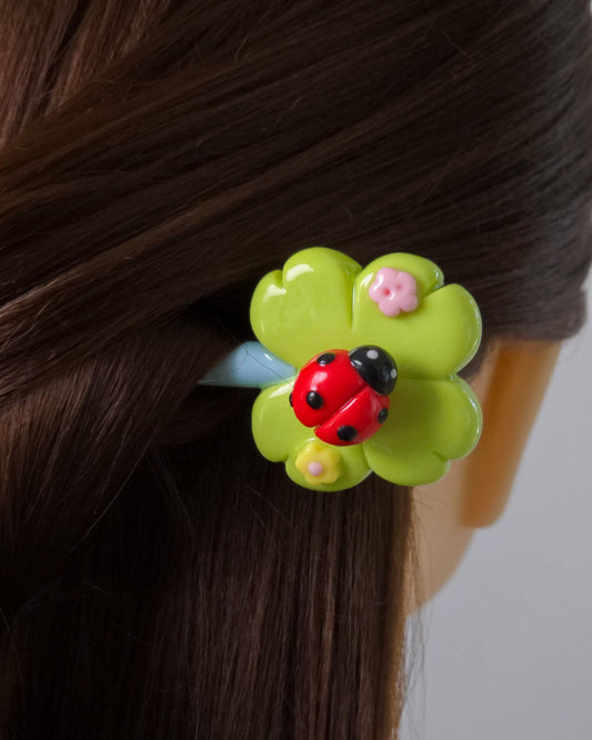 Polymer Clay Ladybug Flower Hair Stick, Y2K Nature Inspired Hairpin Accessory