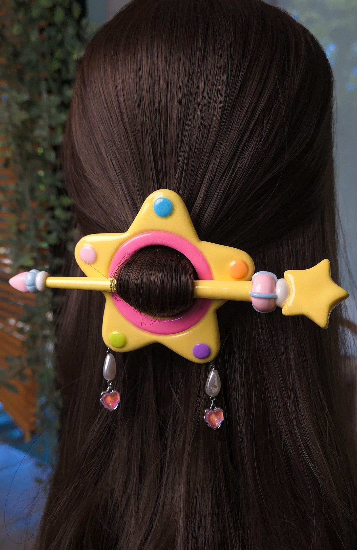 Pastel Star Hair Slide with Stick, Magical Girl Anime Hair Cage, Y2K Harajuku Hairpin