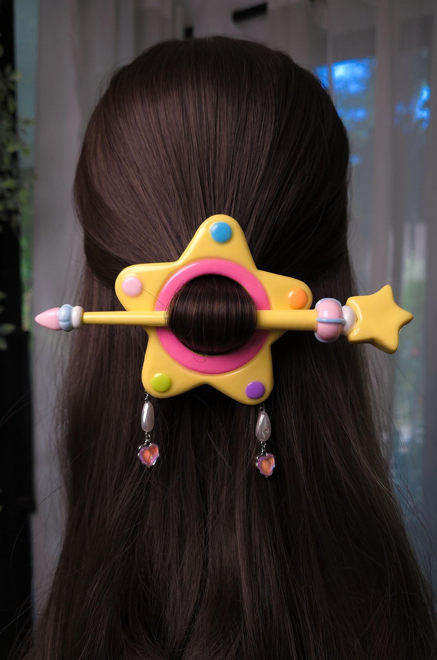 Pastel Star Hair Slide with Stick, Magical Girl Anime Hair Cage, Y2K Harajuku Hairpin