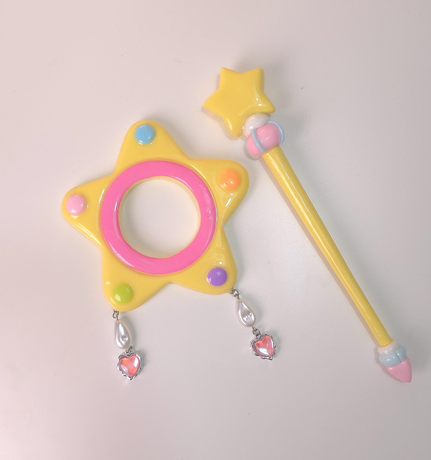 Pastel Star Hair Slide with Stick, Magical Girl Anime Hair Cage, Y2K Harajuku Hairpin